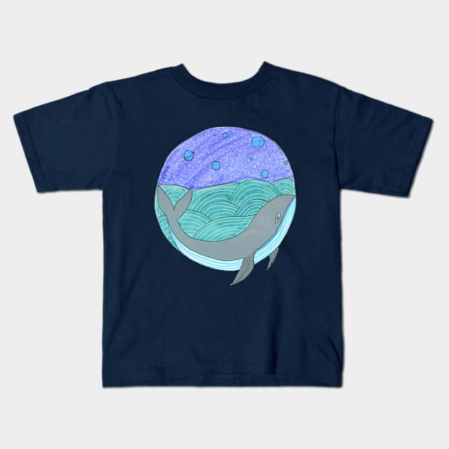 Moonlit Whale Kids T-Shirt by DoodlesAndStuff